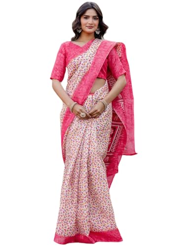 Image of SIRIL Women's Cotton Printed Saree with Unstitched Blouse Piece