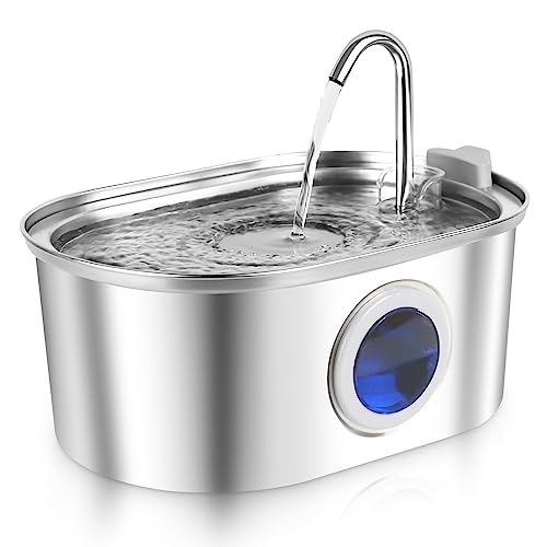 Flvzog Cat Water Fountain 3.2L/108oz Pet Water Fountain Stainless Steel Automatic Cat Fountain with Water Level Window Quiet Pump Dishwasher Safe Design