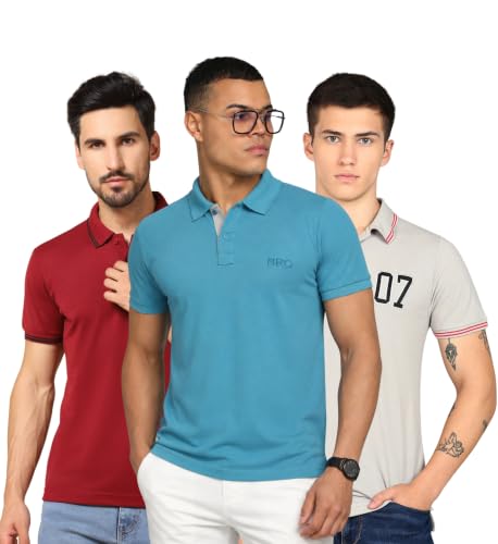 Image of INKKR Men's Solid Polo Neck Half Sleeve Stylish T-Shirt Combo