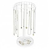 QWORK® Drehbar Schmuckständer, Metall, Schmuckbaum Hängend Ketten Aufbewahrung für Ketten & Armbänder, Ringe & Ohrringe, Weißer
