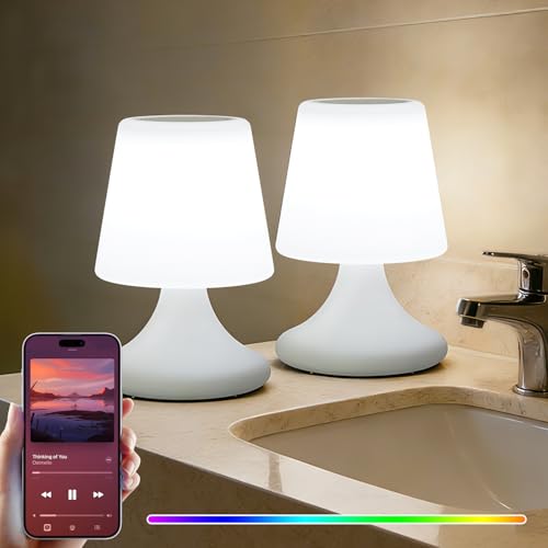 Image of uuffoo 2 Pack Shower Lamp Cordless LED Table Lamp with Speaker Patio Outdoor Speaker with Lights RGB IP44 for Patio Pool Party Balcony Bathroom (Waterproof, Rechargeable)