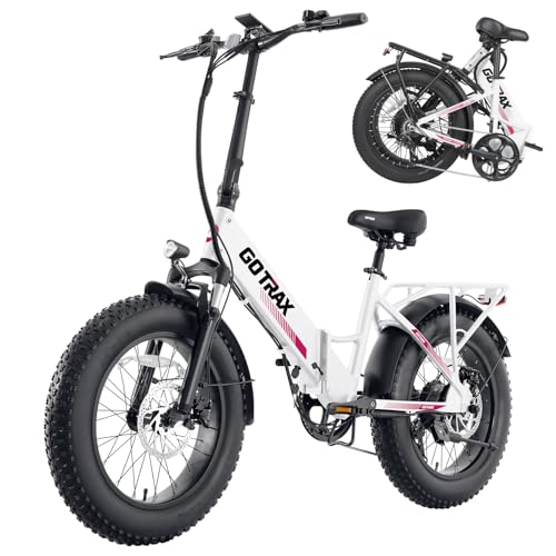 Gotrax R2 20' Folding Electric Bike with 55 Miles (Pedal-assist1) by 48V Battery, 20Mph Power by 500W, LCD Display and 5 Pedal-Assist Levels, 7-Speed & Front Shock Absorber for Off-Road Bicycle White
