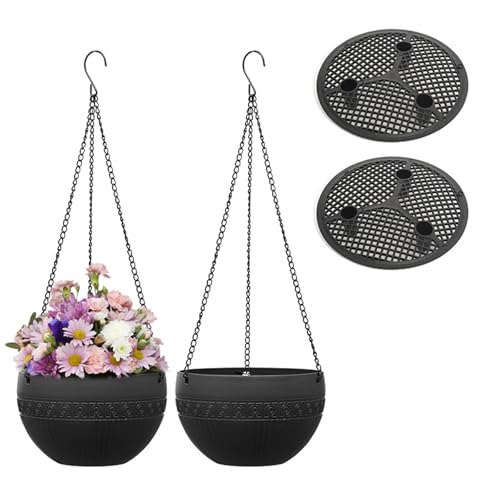 Cesta colgante para plantas con agujeros de drenaje y cadena extraíble, maceta de plástico con aspecto de ladrillo antiguo para uso en interiores y exteriores, paquete de 2 en múltiples opciones de