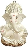 Sawcart Lord Ganesha / Ganesh /Ganpati 3.5” Silver Plated Terracotta Puja Idol Figurine Sculpture...