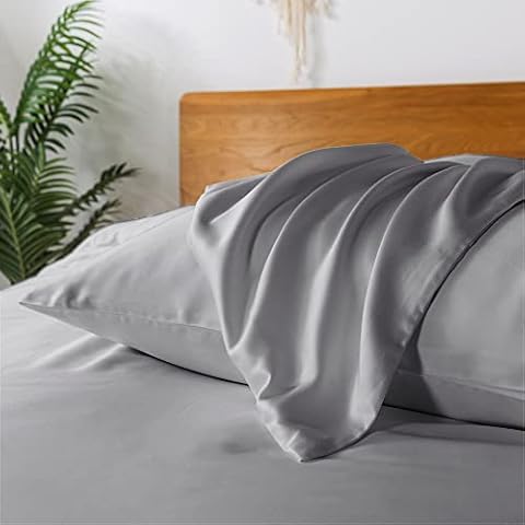 Bamboo Pillowcases 2 Pack, Grey, Silky Soft Touch for Hair and Skin, 50 * 75CM, Standard UK Size Pillow Case, Luxury Pillow Cover with Envelop Closures Cover