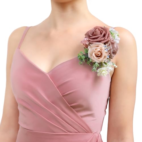 TINGE TIME Artificial Shoulder Corsages Flowers, Set of 2, Mother of The Bride Floral Corsage for Wedding Ceremony Anniversary Formal Dinner Party (Dusty Rose)