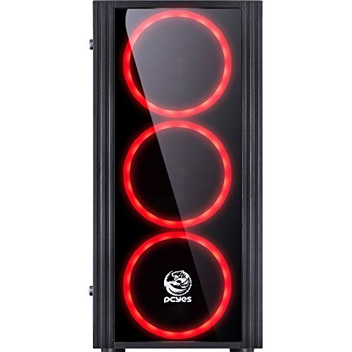 GABINETE MID-TOWER SATURN PRETO COM 3 FANS LED VERMELHO LATERAL EM ACRÍLICO - SATPTVM3FCA