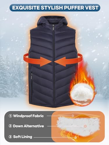YKR Mens Puffer Vest Lightweight Winter Hooded Puffy Outerwear Vests Quilted Gilet with Pockets2