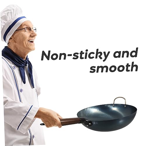 Wok tradicional de hierro con mango de madera 12 pulgadas miniatura 3