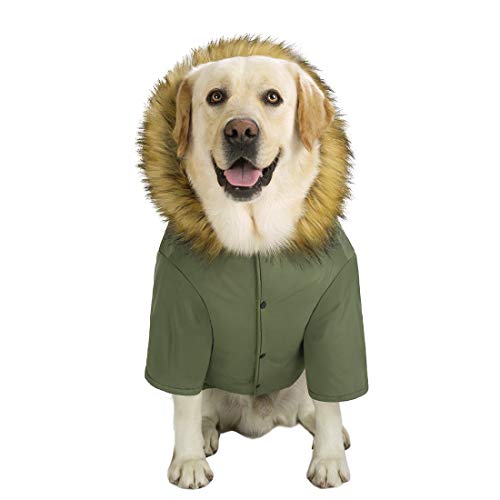 Miaododo Large Dog Down Jacket Hoodie Coat Winter Waterproof,Reflective Warm Dog Clothes Clothing Thick Padded For Medium Big Dogs, With Real Pocket (34(Chest 37''), Armygreen) #TOP2