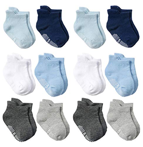 Baby Socks Toptim Toddler Non-skid Socks for Infant Boy Girl and Kids (Solid Colors 12-Pairs, 0-12M)