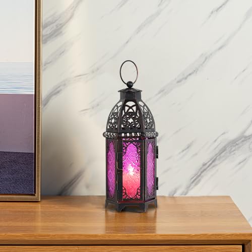DECORKEY Halloween Lanterns Decorations Indoor & Outdoor, 11’’ Medium Size Vintage Metal Hanging&Tabletop Candle Holder Decor, Christmas Ramadan Decorations for Home Porch Patio (Purple) by DECORKEY - Image 8