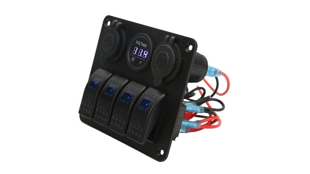 Pannello Interruttori 4 Gang 12V-24V Con USB E Accendisigari Per Camper, Barca, Auto