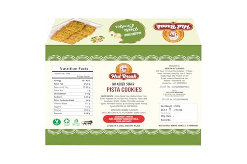 Image of Midbreak No Added Sugar Pista Delight Biscuits 300g (Pack of 1) | Rich Pistachio Cookies | Low Glycemic, High Fiber | Wholesome Healthy Snacking