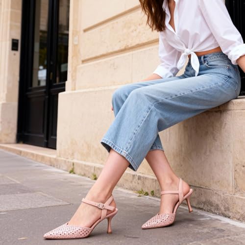 Image of CORNMOOD Stiletto Slingback Heels Pumps for Women | Glossy Patent Leather Kitten heel, Chic Dress Shoes for Modern Women, Ideal Wedding Evening Party and Work Office Outfit