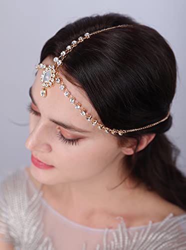 Chaîne de tête bohème en strass JWICOS, un bijou de cheveux doré aux finitions étincelantes