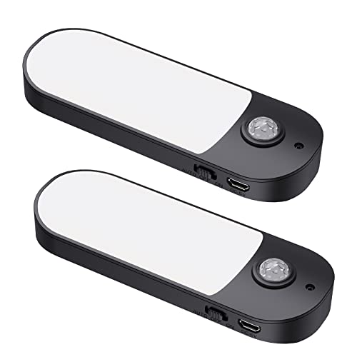 Motion Sensor Lights Indoor 2 Pack Led Night Light USB Rechargeable ON/AUTO/Off Battery Operated Cupboard Light with Magnetic Strips for Bedroom, Wardrobe, Cabinet, Closet, Hallway Lighting Black