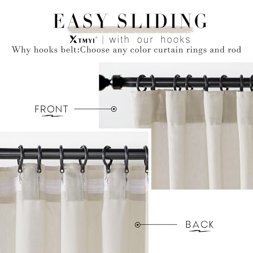 Image of Rod Pocket Curtains for Traverse Rod with Hooks or Tap Tie Top with Clip Rings,Linen Back Tab Boho Sheer Country Curtain Draperies for Bedroom Living Room Dining,Warm Grey Greyish Beige,90 Inch Long