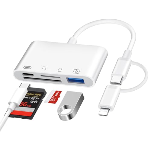 4 en 1 Lecteur Carte SD pour iPhone iPad, USB C Lightning Adaptateur Carte SD avec SD/TF/USB OTG/Chargement Slot, Lecteurs de Carte Mémoire Externes pour...