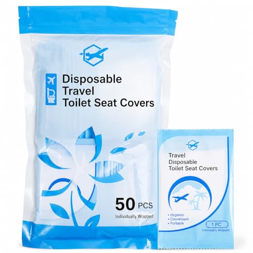 SKY-TOUCH 50PCS Disposable Toilet Seat Covers Waterproof & Portable Travel Mat Non-Slip PE Toilet Seat Protector for Public Restrooms Hotels Camping and Travel