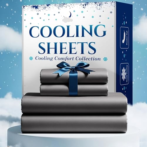 4pcs Bamboo Cooling Bed Sheet Set - Ultra Soft Breathable Sheets with Deep Pocket Fitted Sheet 4000 TC Cooling Fabric, Shrink & Wrinkle Resistant (Full(54