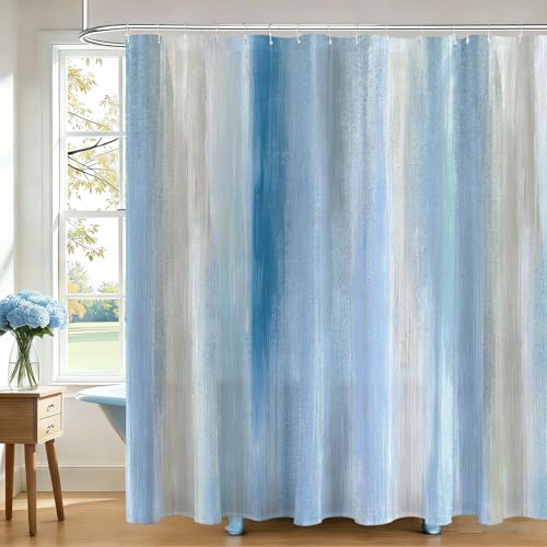 Mocsicka Blue Abstract Shower Curtain Blue Brwon Stripe Bathroom Shower Curtain Summer Waterproof Fabric Shower Curtains Bathtub Decor by Mocsicka - Used condition - US$10.63