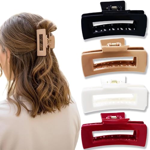 Image of 4 PCS Large 4.1in Silicone Matte Hair Claw Clips, Soft Flexible Mello Claw Clip & Mello Cloud Clip, Non-Slip Hair Jaw Clamps for Thick & Thin Hair,Daily Wear & Hairstyling (Silicone Rectangle)