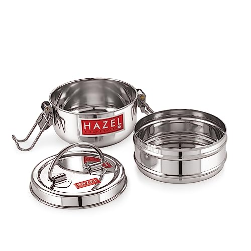HAZEL Steel Tiffin Box for Office | Stainless Steel Lunch Box Set with 2 Containers | Daily Use Multipurpose Steel Lunch Box with Shiny Silver Finish