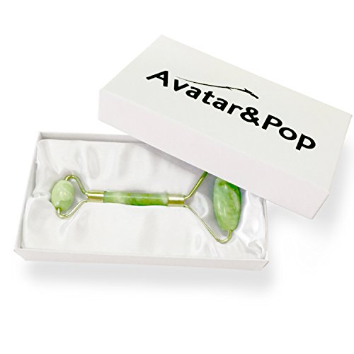 Real Jade Roller for Face | Anti Aging Facial Massager for Women and Men | 100% Natural Green Nephrite | Double Face-Lift Massage Tool by Avatar&Pop