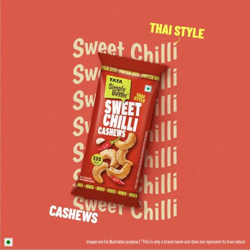 Image of Tata Simply Better Thai Style Sweet Chilli Cashews, 23g (Pack of 5), Rich in Protein, Delicious Kaju Nuts, Party Snack, Ready To Eat Snack, No Palm Oil, No Trans Fat