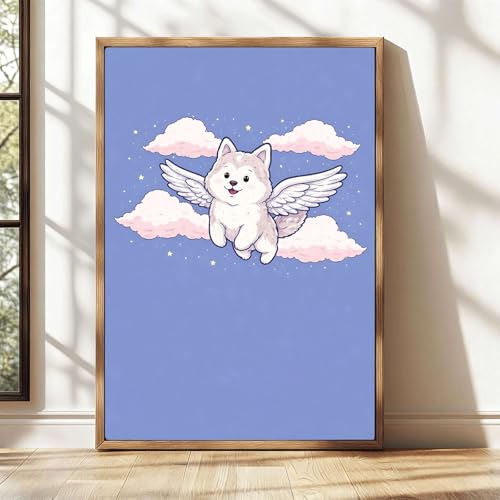 Flying Angel Dog Wall Art Nordic Style, High Definition Canvas