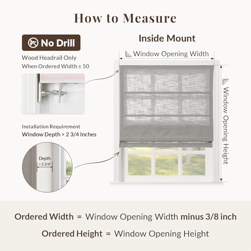 Image of TWOPAGES Liz No Drill Cordless Roman Shades Linen Textured Roman Blinds for Windows, Custom Made Room Darkening Blackout Roman Window Shades, Hardware Included, Fog, 1 Piece