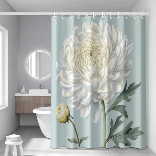 Rideau douche crème blanc bleu imperméable avec ses 12 crochets - 4