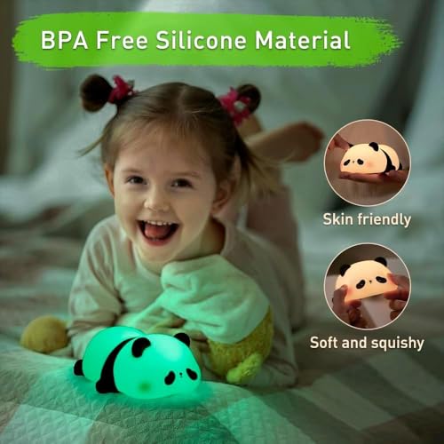 Image of One94Store Kids Sleeping Panda Touch Silicone Night Lamp - Rechargeable LED Bedside Lamp for Children's Bedroom, Romantic Decor, Valentine Day Gift, Love Gift for Her, Couple Gift
