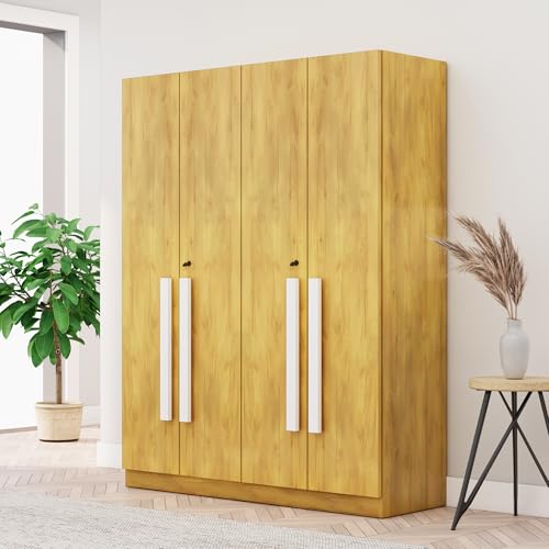 Image of Bniture 4 Door Wardrobe for Bedroom with Lockable Door & Hanging Space | Almirah for Clothes with Elevated Bottom Base | Wardrobe for Storage Cupboard | 3 Years Warranty (Giant Wood, 4 Door)