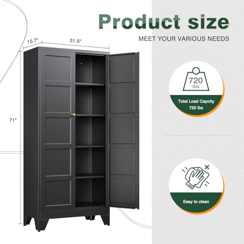 Image of Letaya 71 inch H Metal Storage Cabinet with 2 Doors and 4 Shelves,Tall Kitchen Pantry Cabinets,Utility Pantry Organizers for Cupboard /Dining /Bathroom /Home Office /Garage (Black, 71 inch H x 16 inch D x 32 inch W)