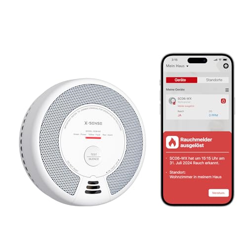 X-Sense Rauch- und Kohlenmonoxid Melder mit WLAN und austauschbarer Batterie, 2-in-1 Rauchmelder, intelligenter kombinierter Rauchmelder, kompatibel mit X-Sense Home Security App, SC06-WX, 1