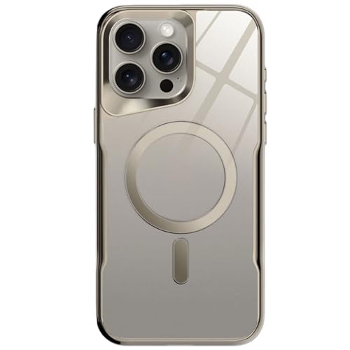 Coque iPhone 16 Pro magnétique transparente avec finition plaquée gris titane