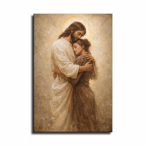 APIJECT Jesus Embracing Woman Canvas Wall Art, Girl Safe In