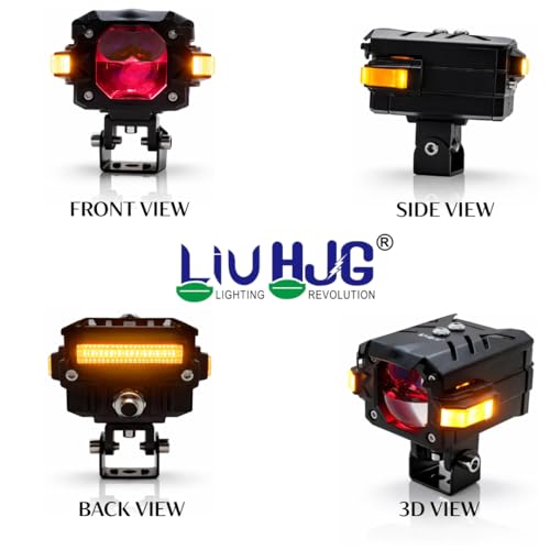 Image of LIU HJG 3 Lens Fog Light with Indicator Waterproof 60W Each (120W Total) 12V-80V DC Power Yellow, White, Warm White, Red Devil Eye & Amber Indicator Light Universal fit All Bike & Car Model (Pack 2)