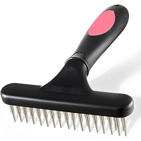 Pet Grooming Rake - Double Row Pins Shedding and Dematting Undercoat Rake Comb for Dogs and Cats - Safe Grooming & Deshedding Brush - Comb Out Mats & Tangles Easily Cover