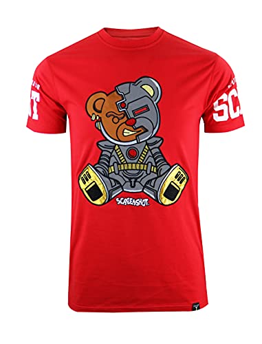 SCREENSHOT-S1156 Mens Hip-Hop Premium Fashion Tee - Cyborg Cartoon Teddy Bear Patch Embroidery Chain Stitch Gel Print T-Shirt-Red-3XLarge SCREENSHOT-S1156 Mens Hip-Hop Premium Fashion Tee - Cyborg Cartoon Teddy Bear Patch Embroidery Chain Stitch Gel Print T-Shirt-Red-3XLarge