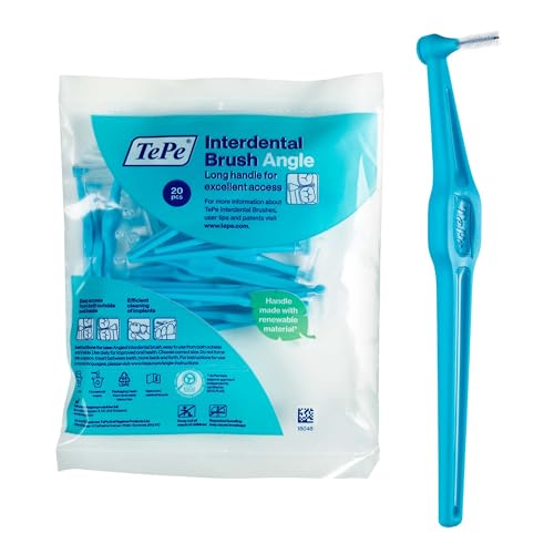Cepillo interdental TePe Angulado, azul, 0,6 mm/ISO 3, 20 ud., eliminación de placa, limpieza interdental fácil y eficiente, hilo dental para espacios reducidos