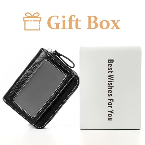 Image of Genuine Wallet Women RFID Blocking Card Holder, Small Leather Womens Wallet with Zipper ID Window Coin Pocket