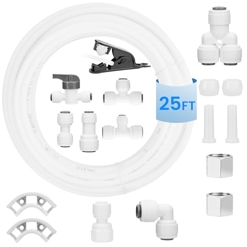 Ice Maker Water Line Kit Connection, 25FT 1/4' OD Water Line with Quick Connections for Refrigerator/Ice Maker Reverse Osmosis RO System Water Filter Faucet