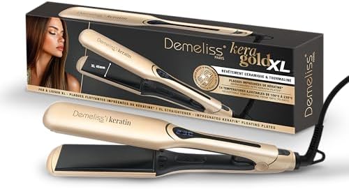 Demeliss Saint Alge Kera-GOLD XL Glätteisen mit Keratin angereicherte Platten – breite Platten ideal für mittellanges bis langes Haar