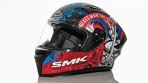 Image of SMK Helmets Stellar Samurai Pinlock Anti Fog Lens Fitted Single Clear Visor Full Face Helmet - MA253 (Black Blue Red, Large - 580 mm)