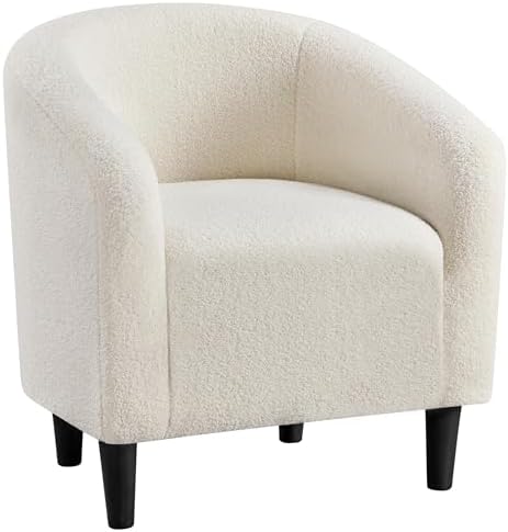 Yaheetech Accent Barrel Chair, Boucle Fabric Club Chair, Furry Sh...