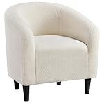 Yaheetech Accent Barrel Chair, Boucle Fabric Club Chair, Furry Sherpa Elegant Armchair with Cozy Soft Padded, Suitable for Living Room Bedroom Reception Room Office, Ivory
