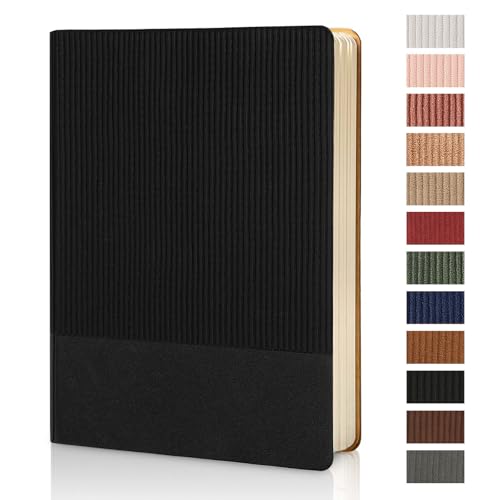 Image of Lined Journal Notebook for Work College Ruled Notebook 5.79 inch x 8.27 inch A5 PU Leather Daily Journaling Notebook 216 Pages for Women Men Daily Writing Business School Travel Gift (Black)